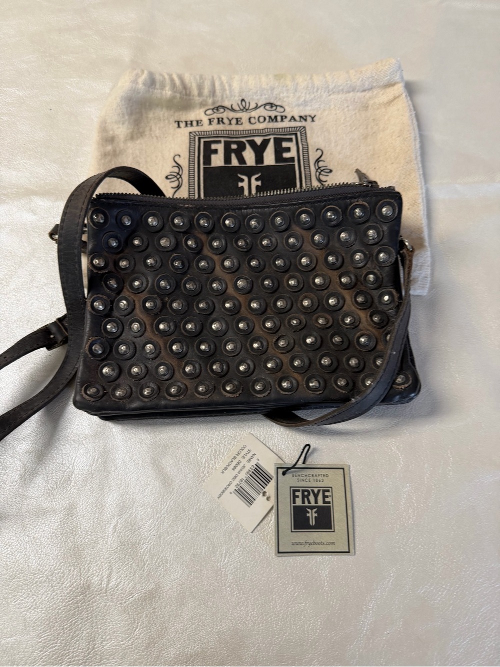 FRYE Black Brown Studded Leather Crossbody Bag